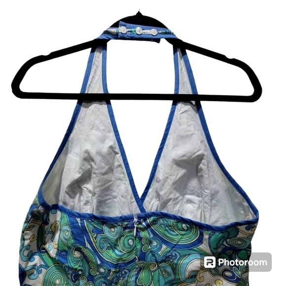 Size 12 Halter Top Dress Paisley Nlue Green Boho Summer - Picture 4 of 6